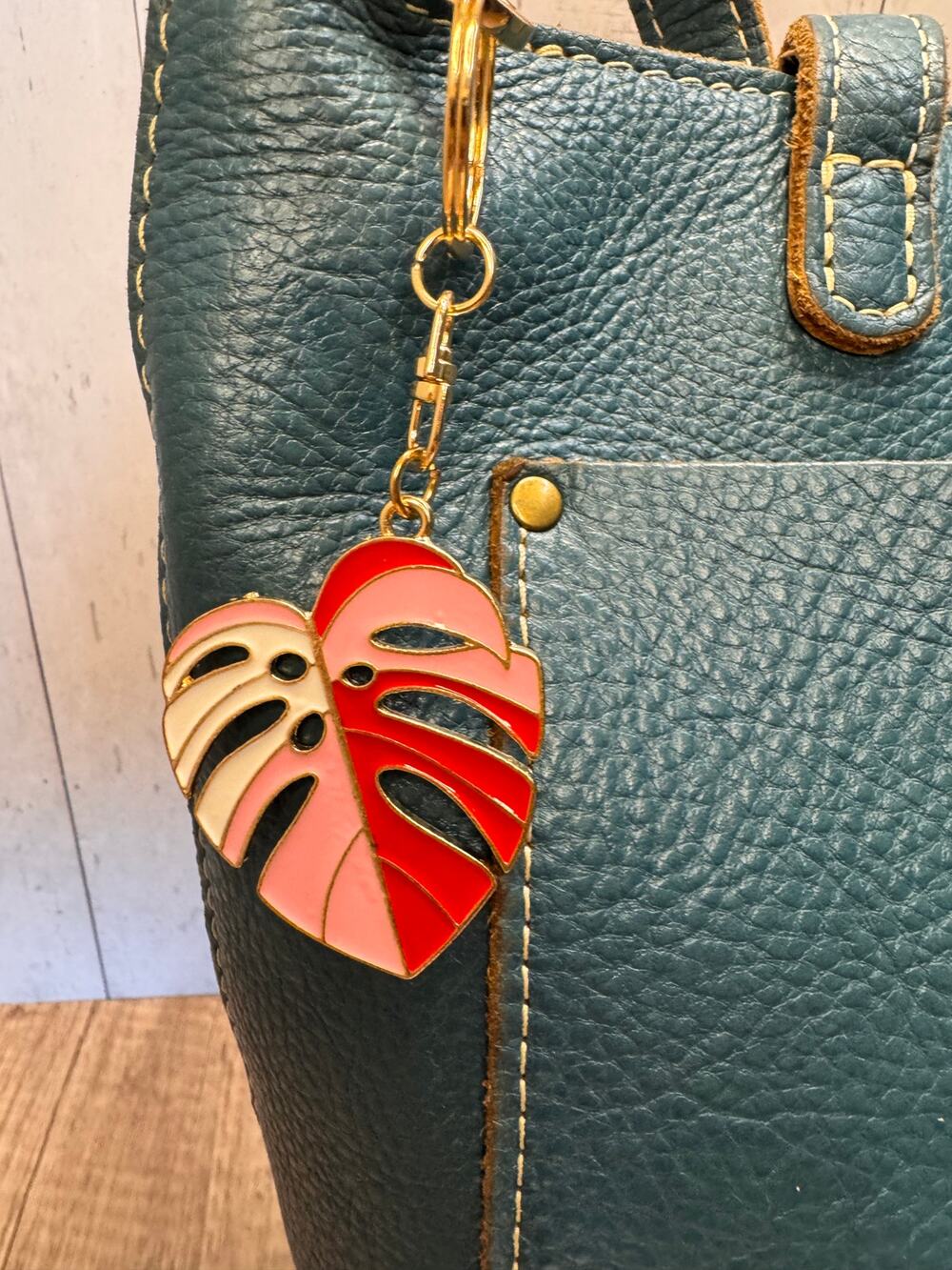 Cute Monstera Bag Charm Keychain Pink Accessories Metal Purse Charm
